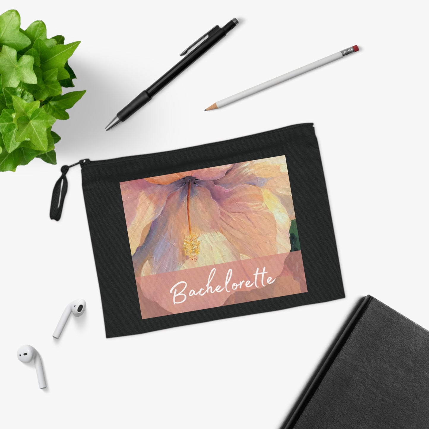 'Bachelorette' Eco-Friendly Pouch I Bridal Collection I with 'Hibiscus' Original Artwork by American Artist Barbara Cleary