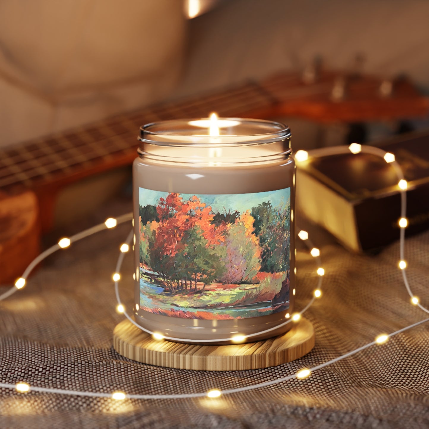 9oz Eco-Friendly Scented or Unscented Soy Wax Candle Jar with 'Fall River' Artwork by American Artist Barbara Cleary (Fall Collection)