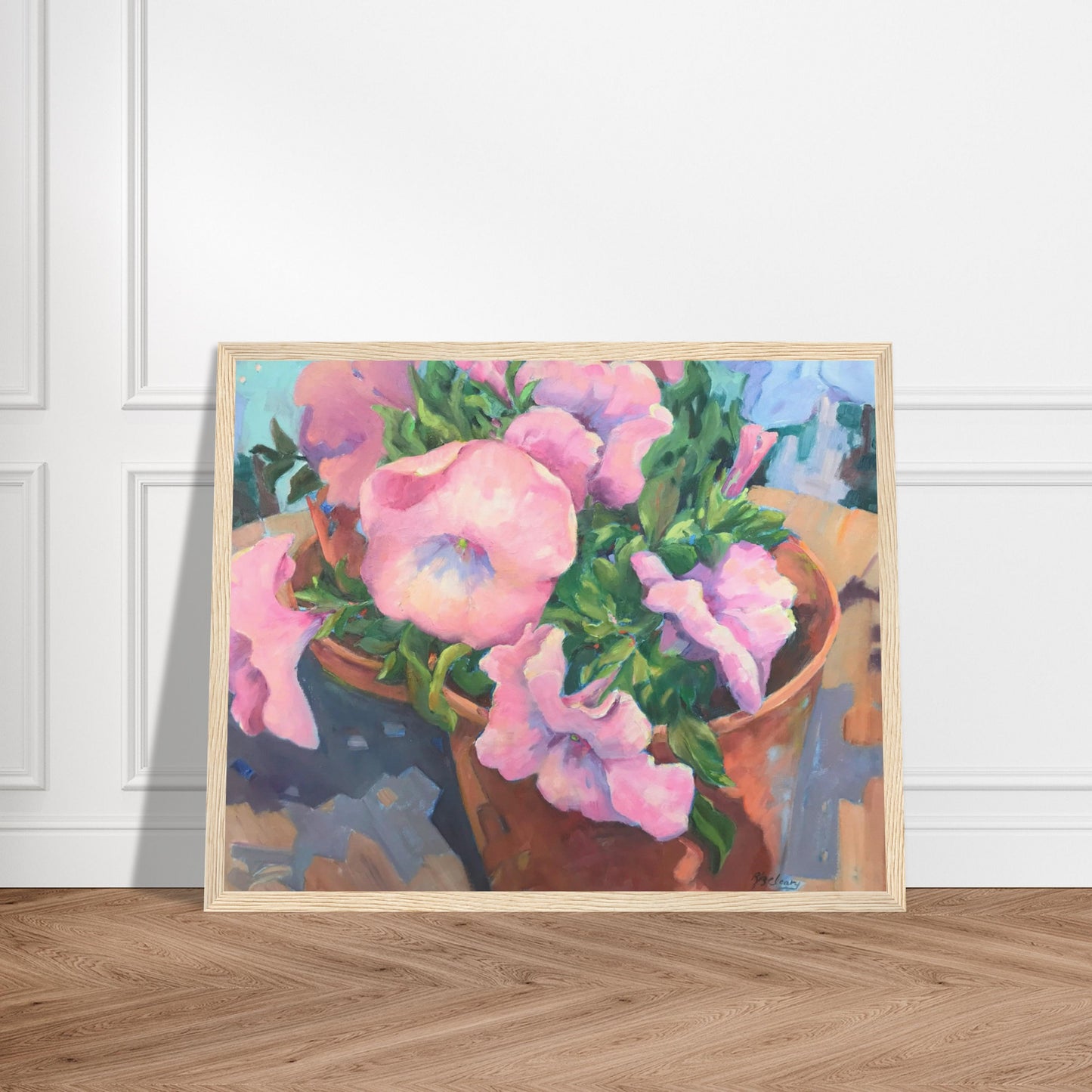 'Pink Petals in Bloom' Floral | 16x20 inch Wooden Framed Art Print | Original Artwork by American Artist Barbara Cleary