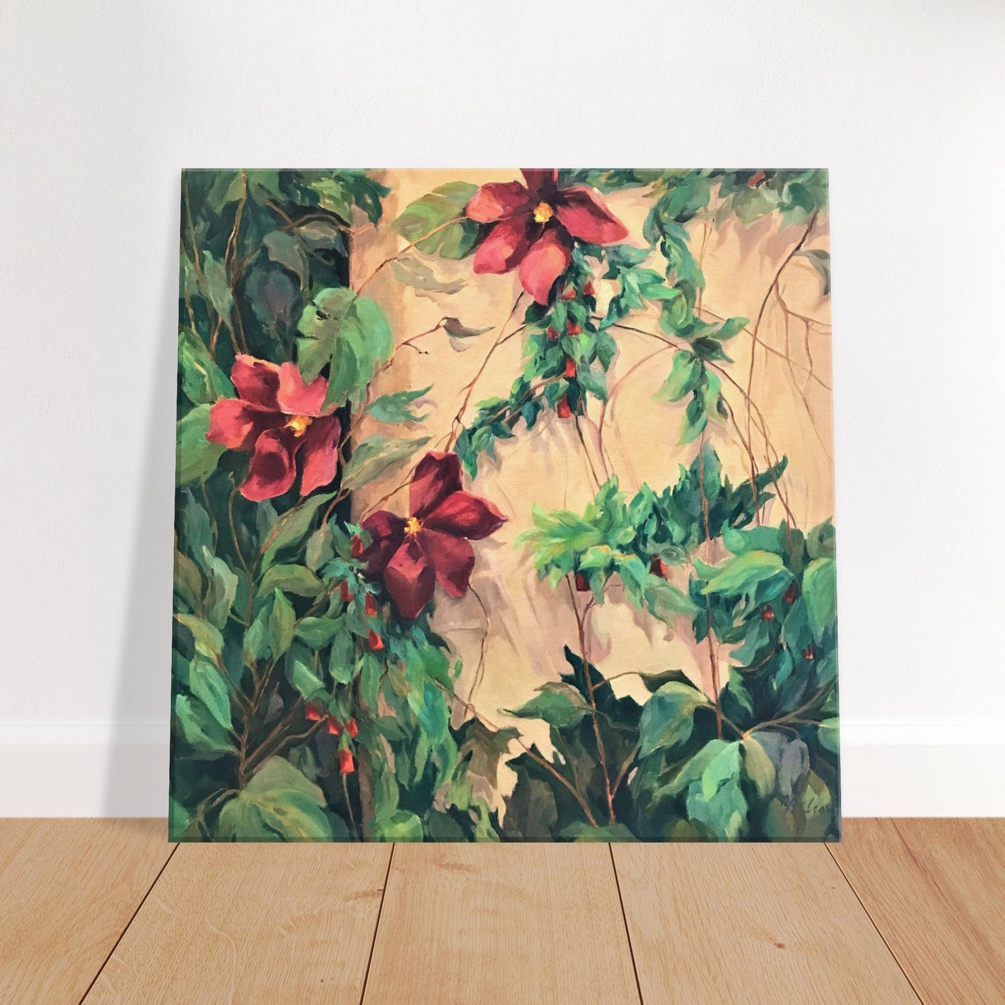 "Climatis Vine" 16x16 inch Print on Canvas by Barbara Cleary Designs