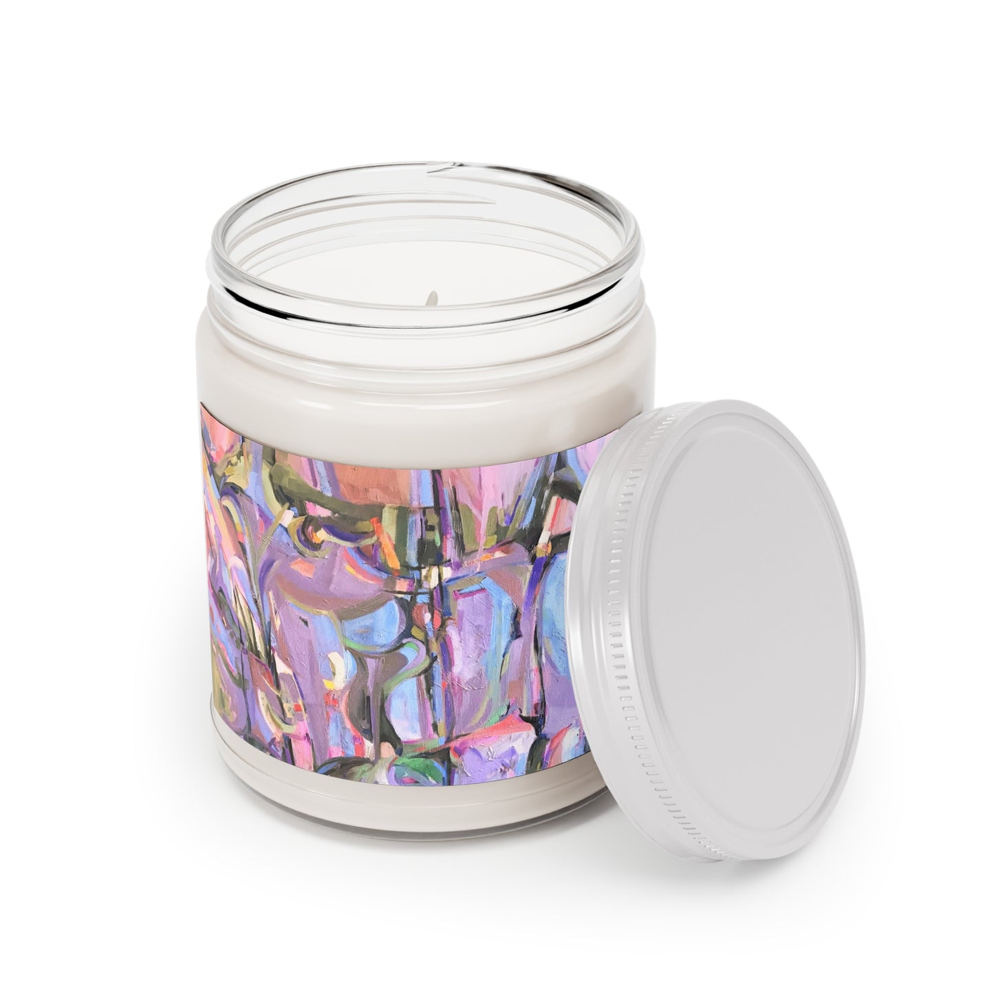 9oz Eco-Friendly Scented or Unscented Soy Wax Candle Jar with 'Passages' Abstract Artwork by American Artist Barbara Cleary