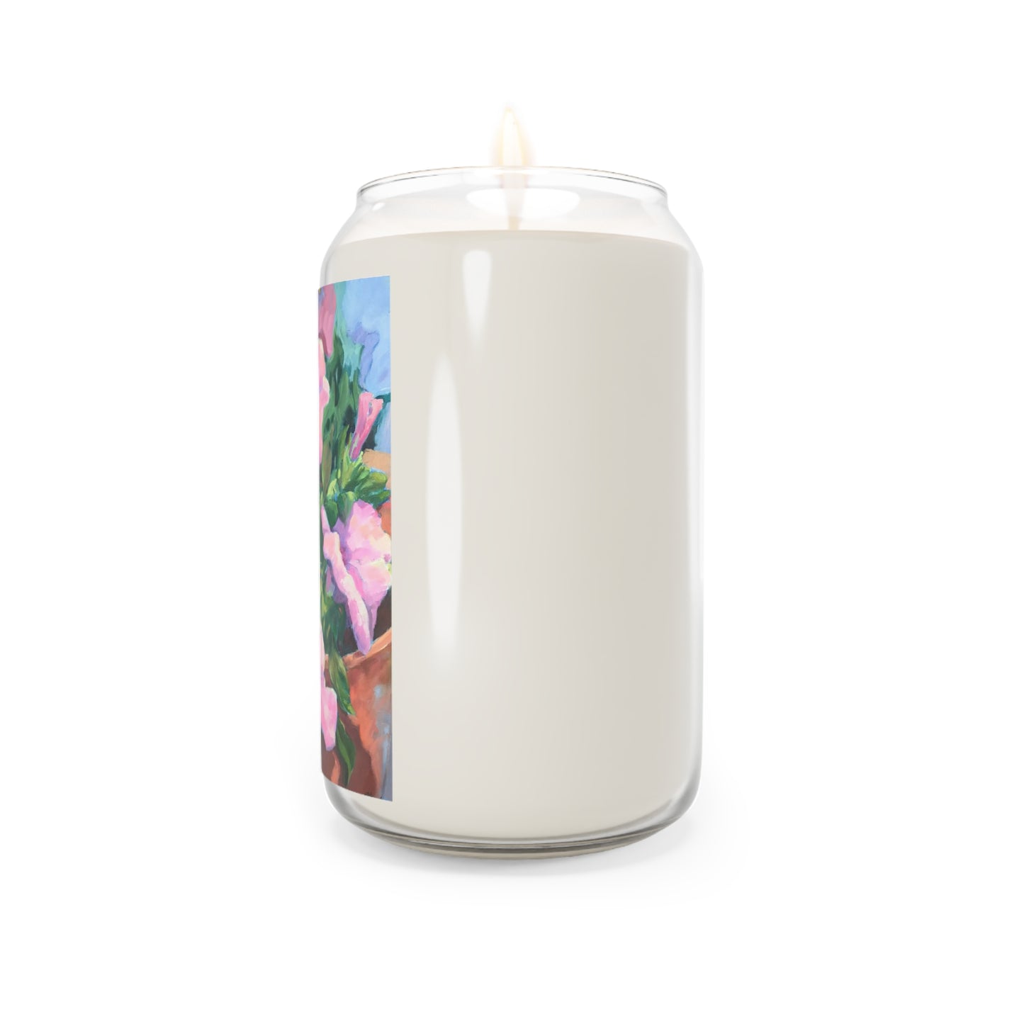 13.75oz Eco-Friendly Scented or Unscented Soy Wax Candle Jar with 'Pink Petals in Bloom' Artwork by American Artist Barbara Cleary