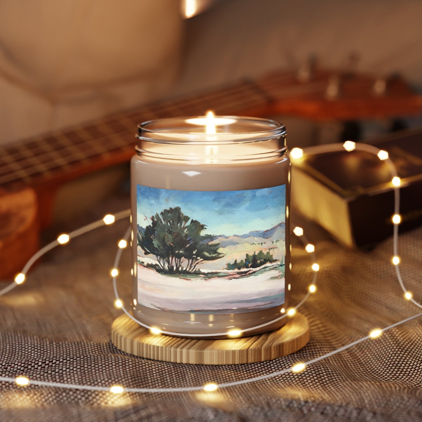 9oz Eco-Friendly Scented or Unscented Soy Wax Candle Jar with 'Georgia's View' Southwestern Artwork by American Artist Barbara Cleary