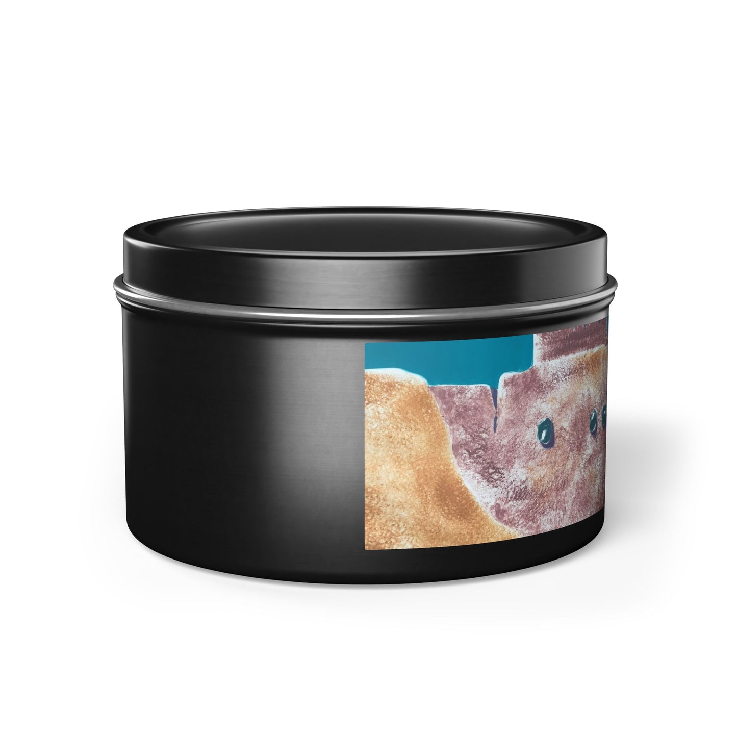8oz Eco-Friendly Scented or Unscented Soy Wax Tin Candle with 'Pueblo Series 1' Abstract Artwork by American Artist Barbara Cleary