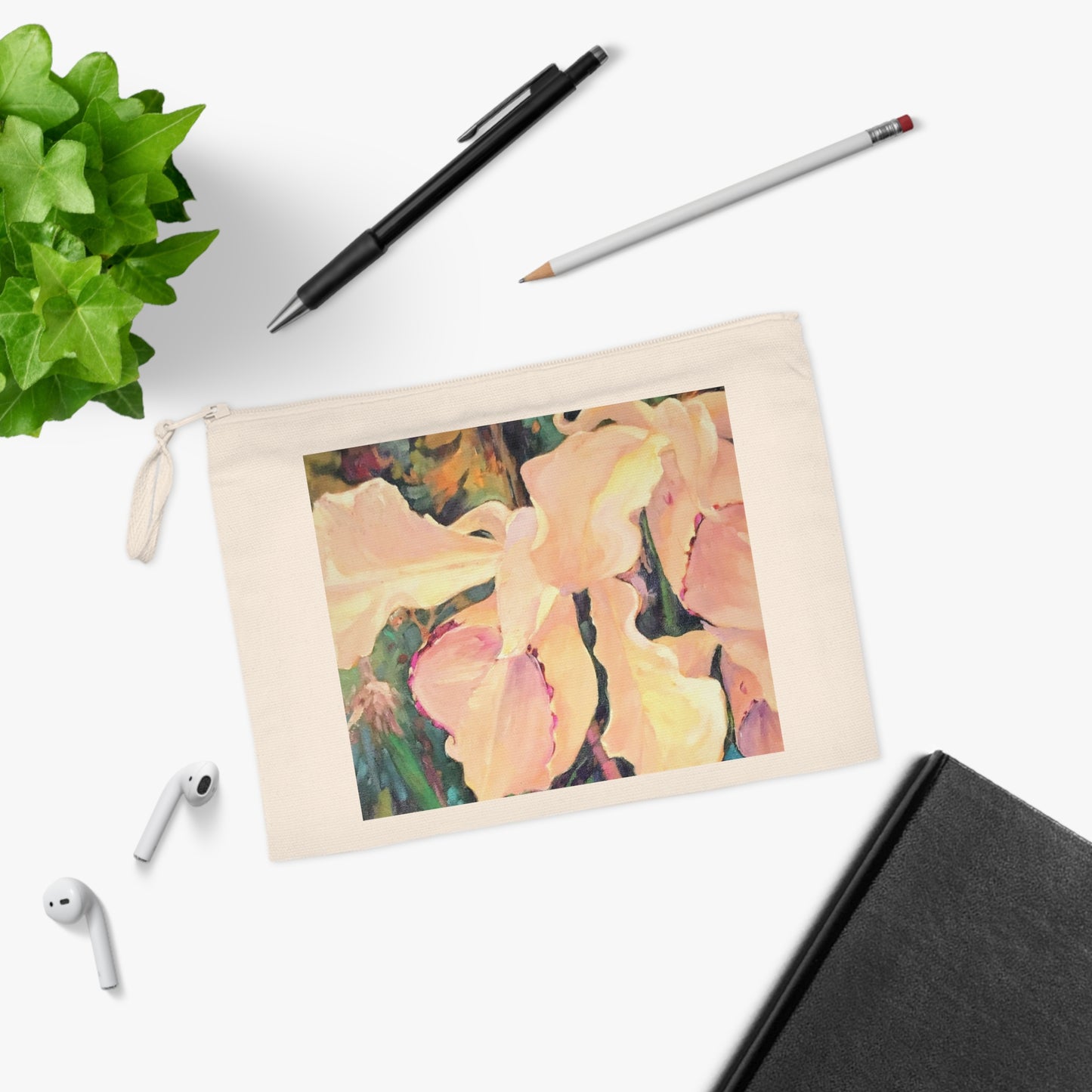 Eco-Friendly Pouch with 'Orchid' I Original Artwork by American Artist Barbara Cleary