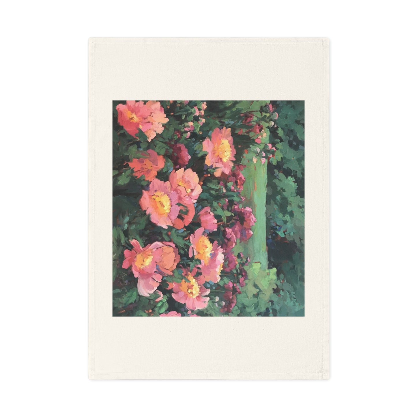 'Pink Princess' Floral Cotton Tea Towel I Original Artwork by American Artist Barbara Cleary