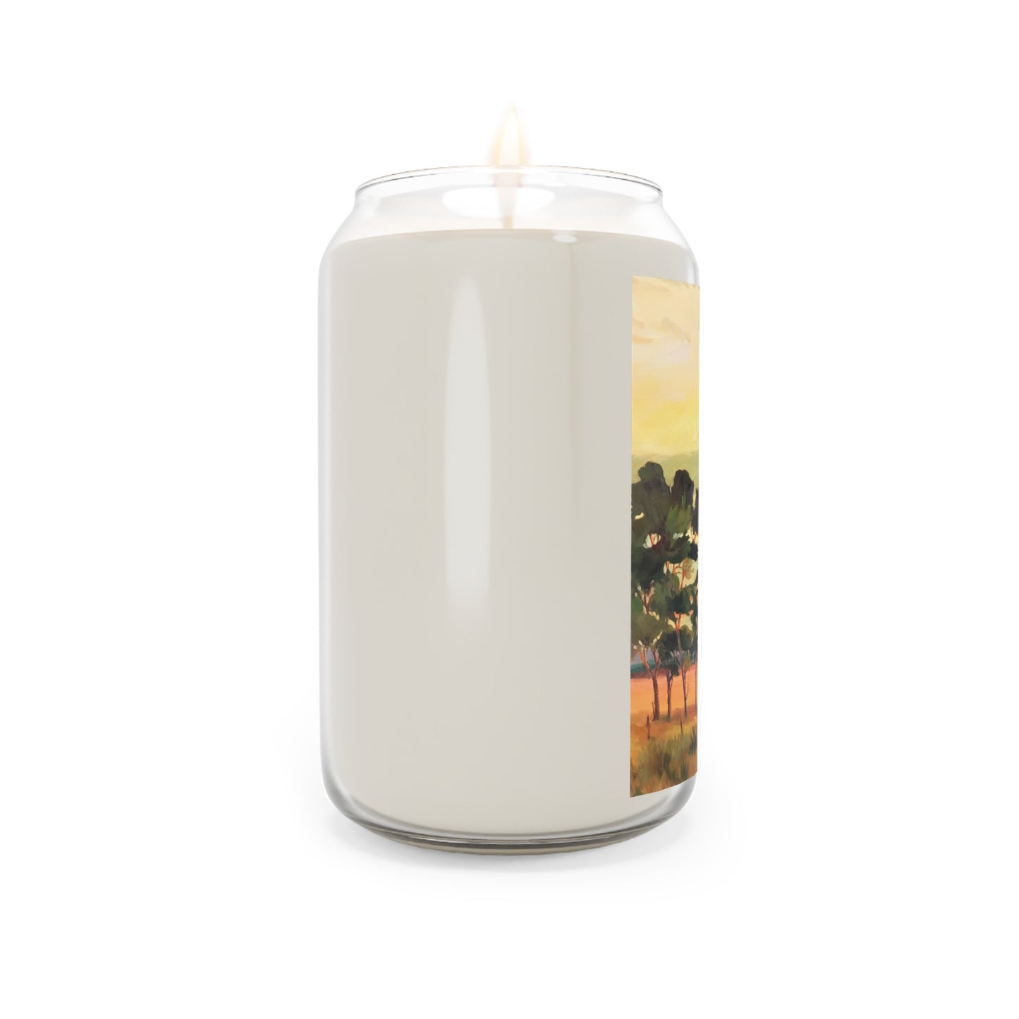 13.75oz Eco-Friendly Scented or Unscented Soy Wax Candle Jar with 'Sunsrise' Landscape Artwork by American Artist Barbara Cleary
