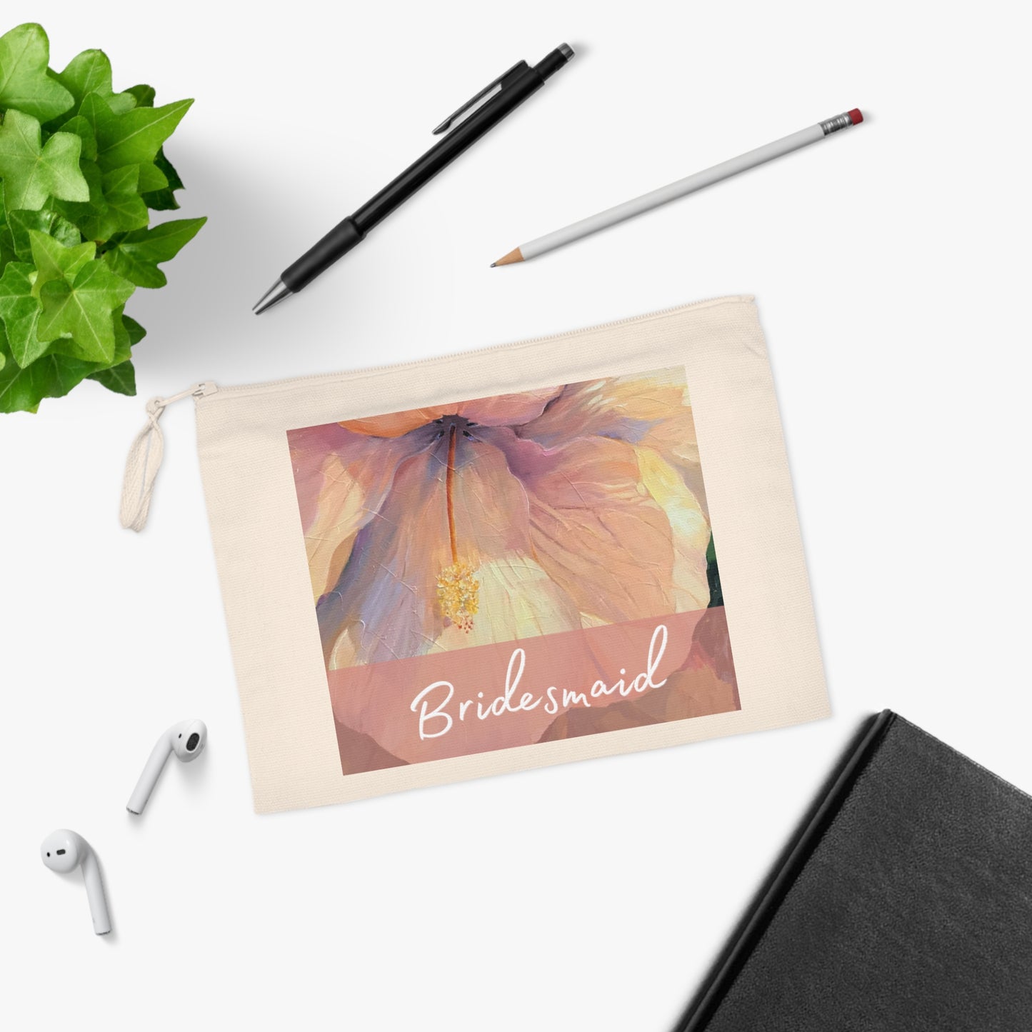 'Bridesmaid' Eco-Friendly Pouch I Bridal Collection I with 'Hibiscus' Original Artwork by American Artist Barbara Cleary