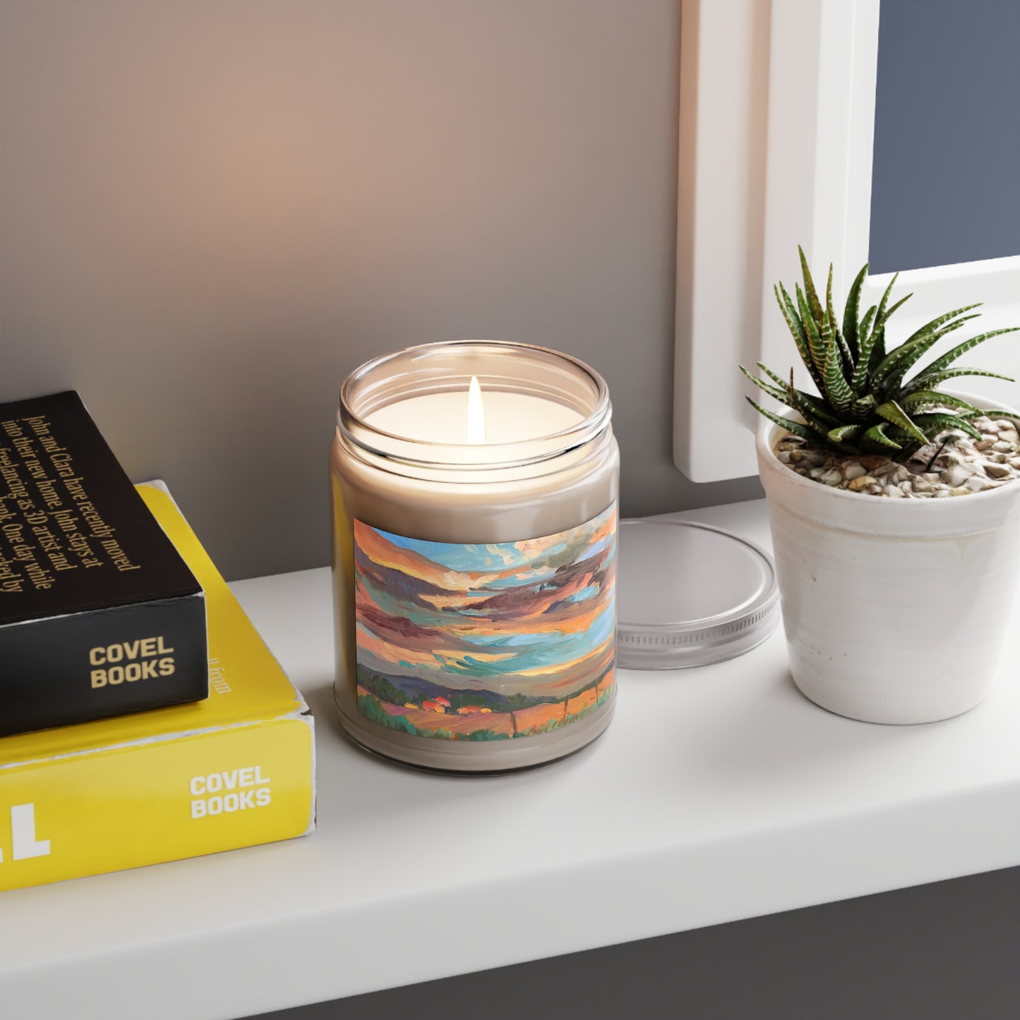 9oz Eco-Friendly Scented or Unscented Soy Wax Candle Jar with 'Fall Sky' Artwork by American Artist Barbara Cleary (Fall Collection)
