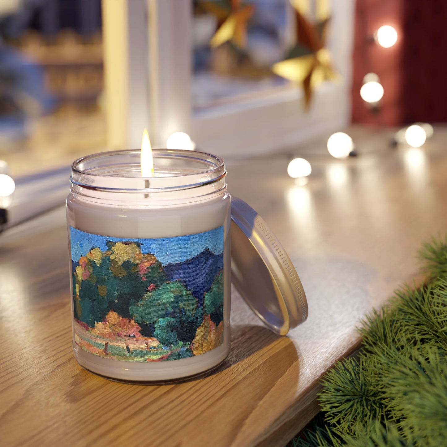 9oz Eco-Friendly Scented or Unscented Soy Wax Candle Jar with 'Yellow Bush' Artwork by American Artist Barbara Cleary (Fall Collection)