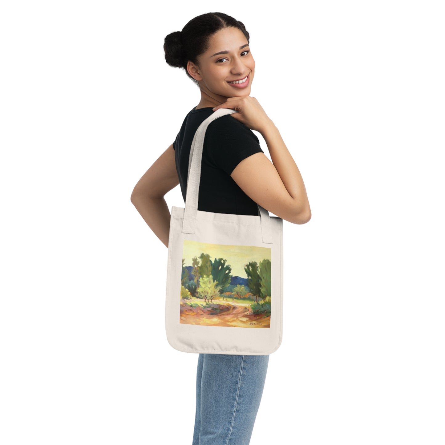 Organic Canvas Tote Bag with 'Hacienda Road' Landscape I Original Artwork by American Artist Barbara Cleary