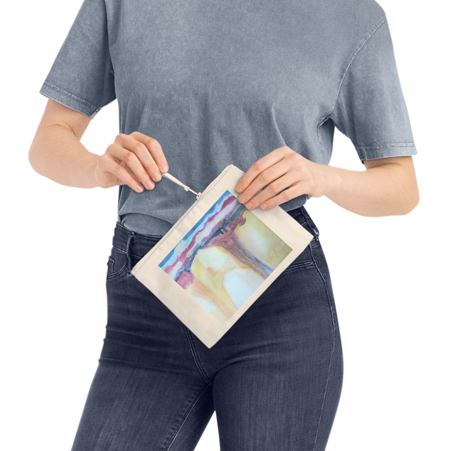 Eco-Friendly Pouch with 'Southwest Mixed Media' I Original Artwork by American Artist Barbara Cleary