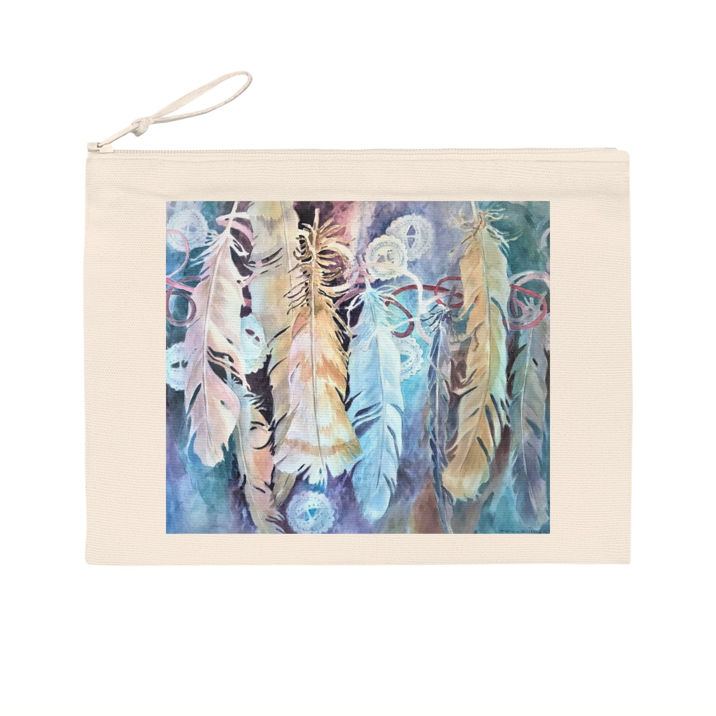 Eco-Friendly Pouch with 'Conchos Feathers' I Original Artwork by American Artist Barbara Cleary