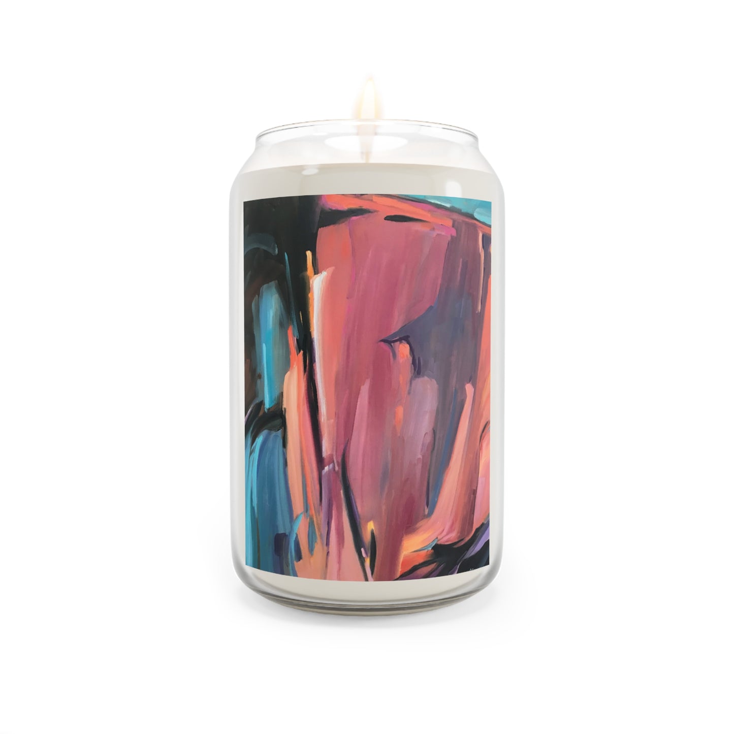 13.75oz Eco-Friendly Scented or Unscented Soy Wax Candle Jar with 'Colorscape' Abstract Artwork by American Artist Barbara Cleary