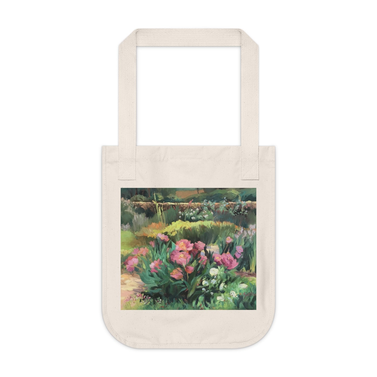 Organic Canvas Tote Bag with 'Pink Garden Peonies' I Original Artwork by American Artist Barbara Cleary