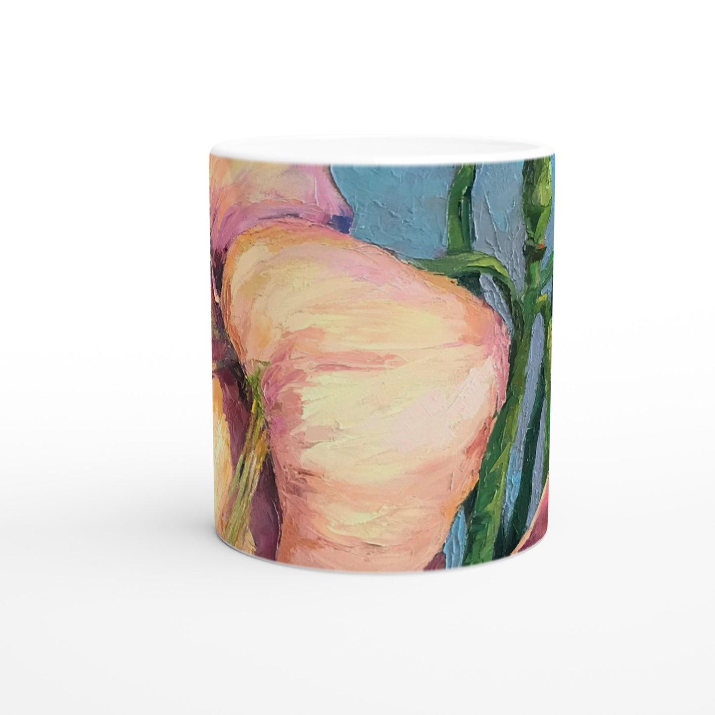 11oz White Ceramic Mug | Coffee Cup with 'Amaryllis 2' Floral Artwork by American Artist Barbara Cleary
