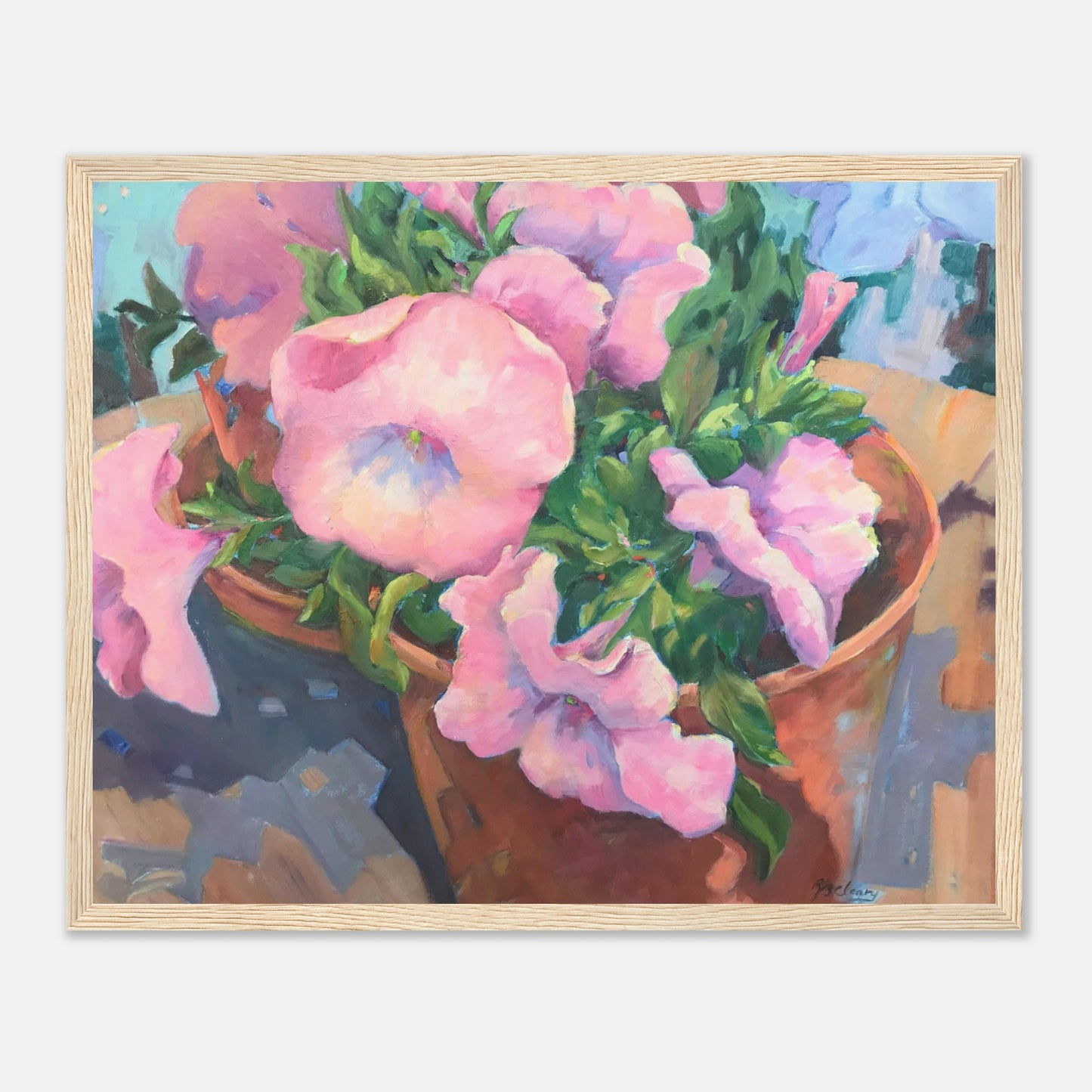 'Pink Petals in Bloom' Floral | 16x20 inch Wooden Framed Art Print | Original Artwork by American Artist Barbara Cleary