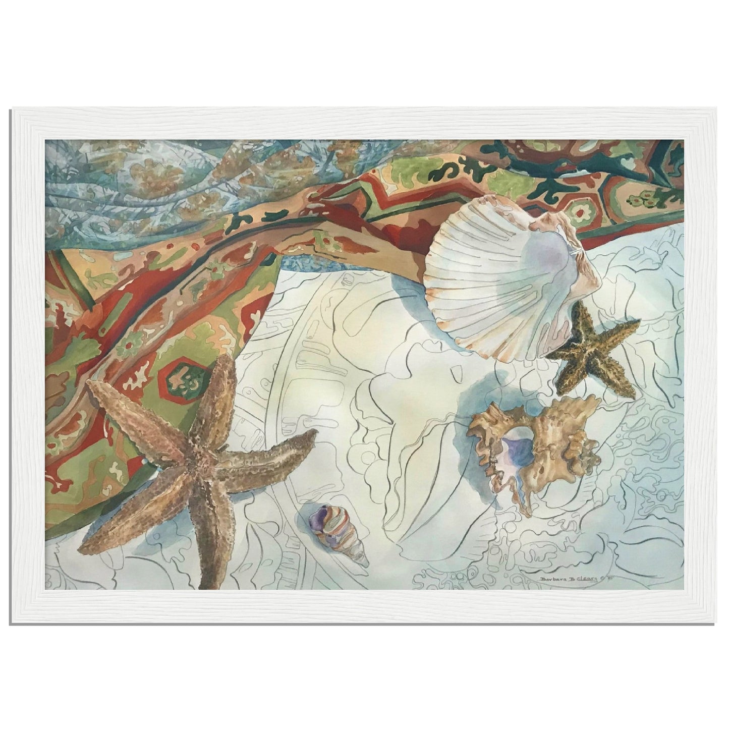 'Shells' Coastal Watercolor | 6x8, 8x12, or 12x16 Wooden Framed Art Print | Original Artwork by American Artist Barbara Cleary