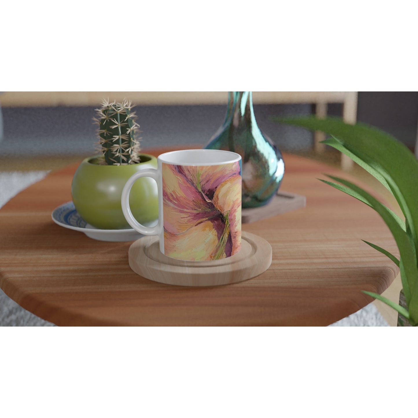11oz White Ceramic Mug | Coffee Cup with 'Amaryllis 2' Floral Artwork by American Artist Barbara Cleary