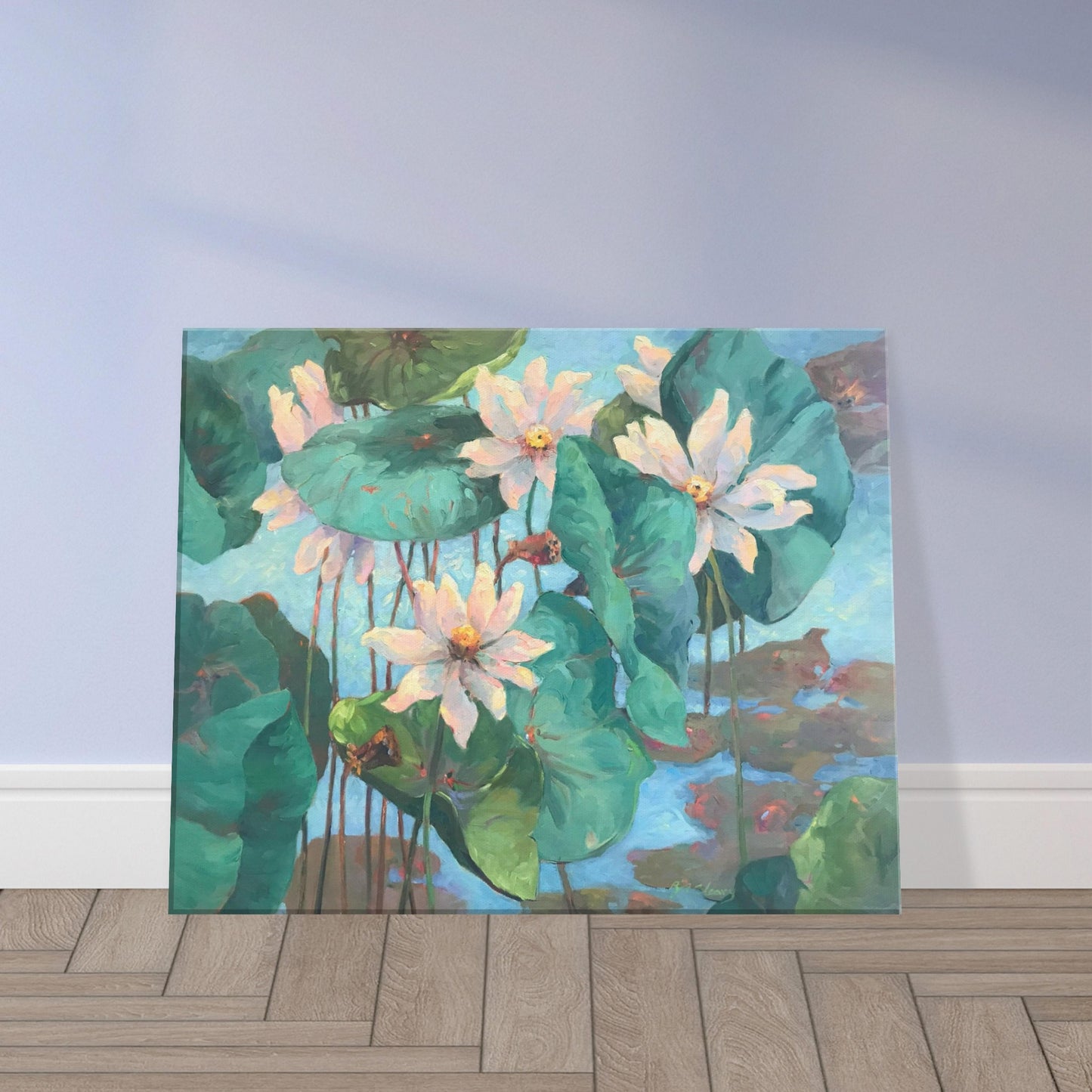 'Lily Pads' Floral I 16x20 inch Art Print on Canvas I Original Artwork by American Artist Barbara Cleary