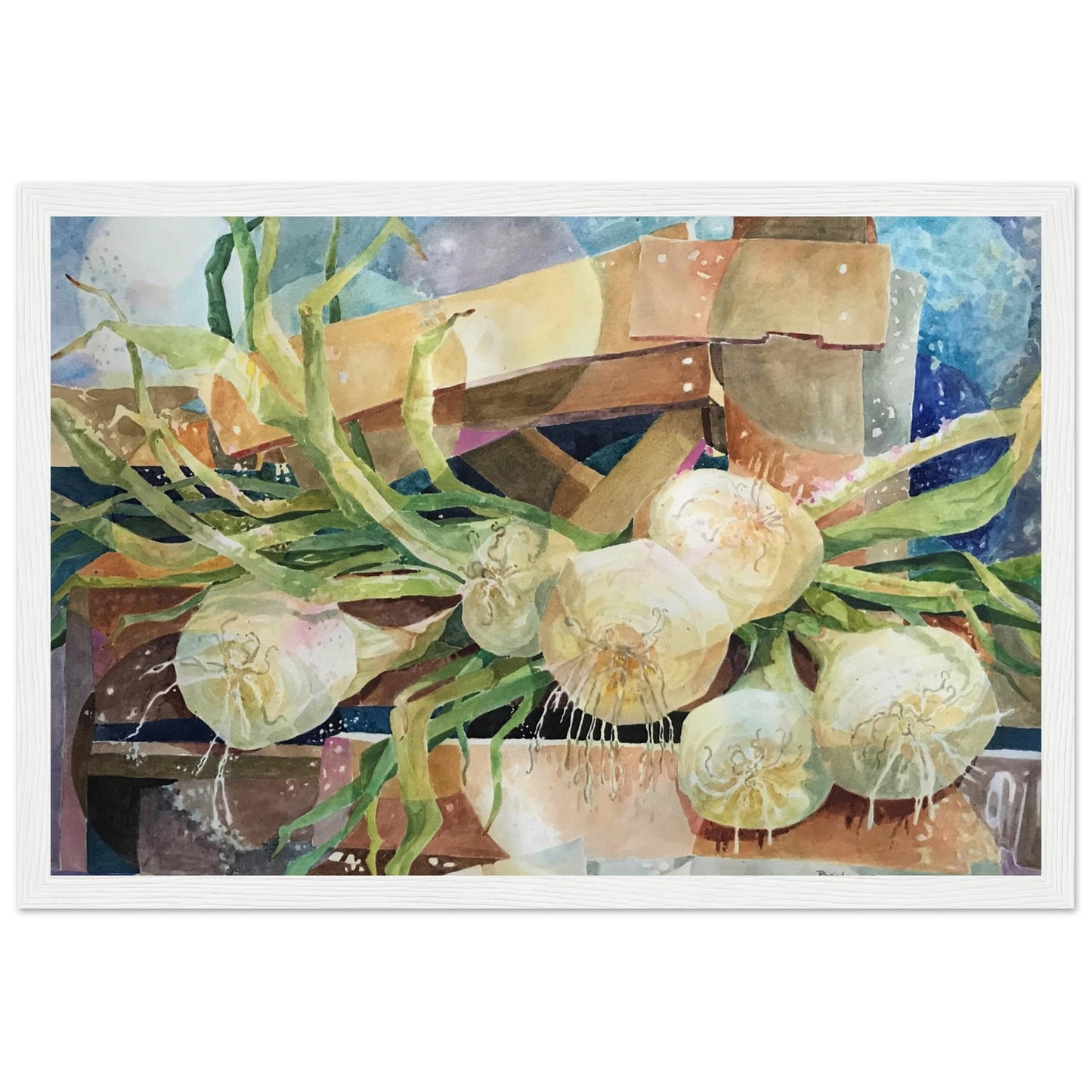 'Onions' Still Life Watercolor | 12x18 Wooden Framed Art Print | Original Artwork by American Artist Barbara Cleary