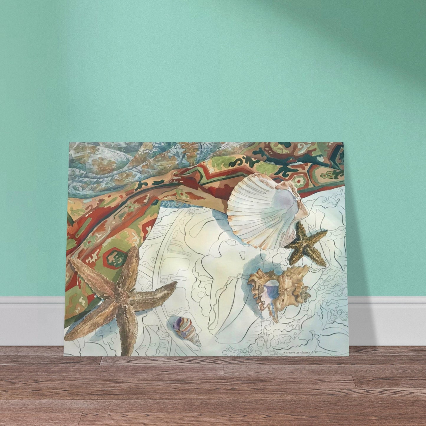 'Shells' Coastal Watercolor I 12x16 Museum-Quality Matte Paper Poster | Original Artwork by American Artist Barbara Cleary