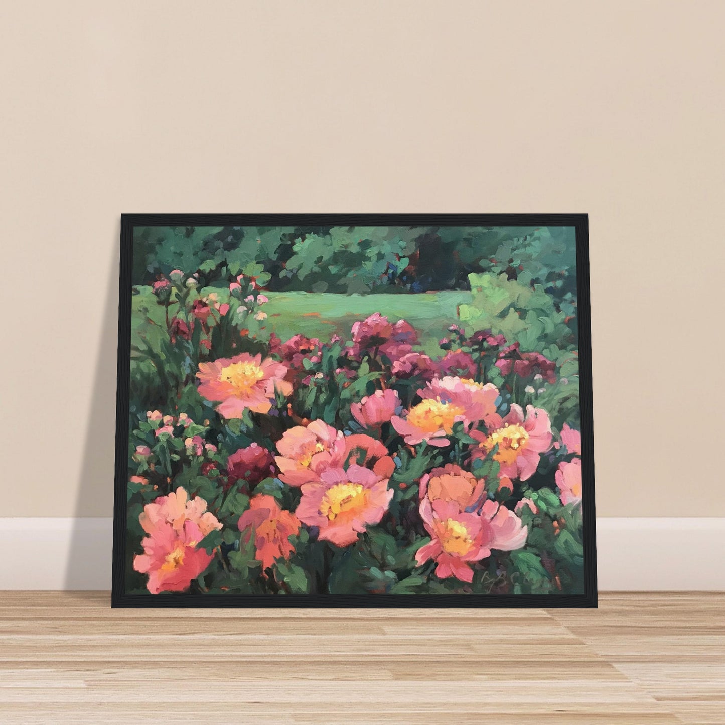 'Pink Princess' Floral | 16x20 inch Wooden Framed Art Print | Original Artwork by American Artist Barbara Cleary