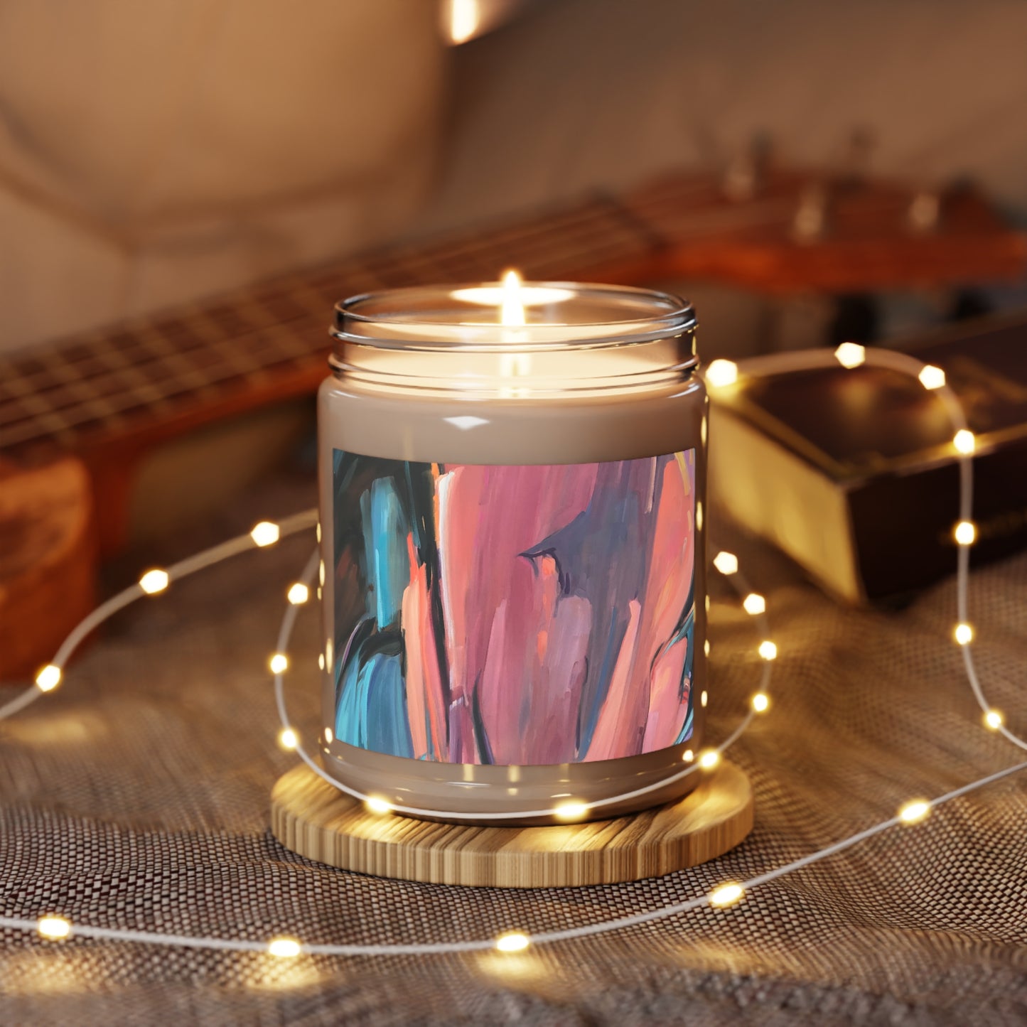 9oz Eco-Friendly Scented or Unscented Soy Wax Candle Jar with 'Colorscape' Abstract Artwork by American Artist Barbara Cleary