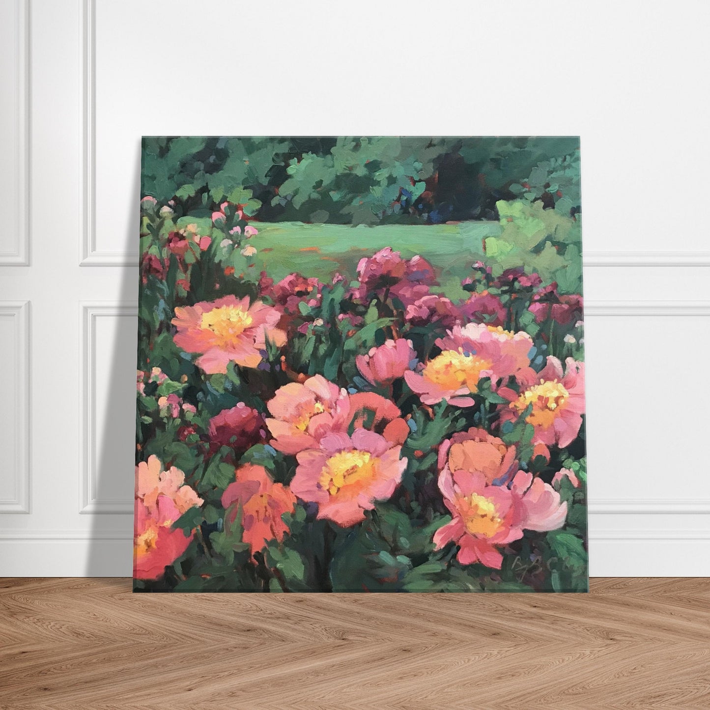 'Pink Princess' Floral I 16x16 inch Art Print on Canvas I Original Artwork by American Artist Barbara Cleary I F25