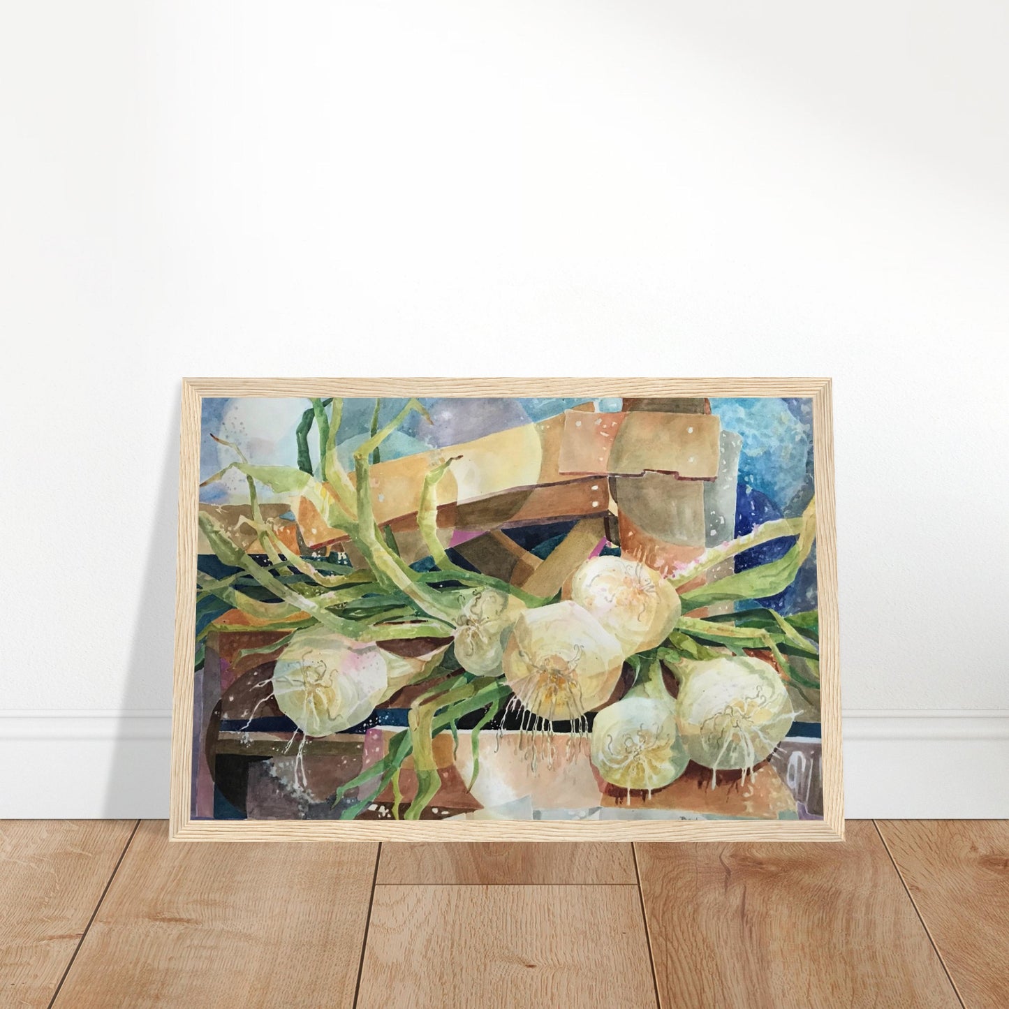 'Onions' Still Life Watercolor | 12x18 Wooden Framed Art Print | Original Artwork by American Artist Barbara Cleary