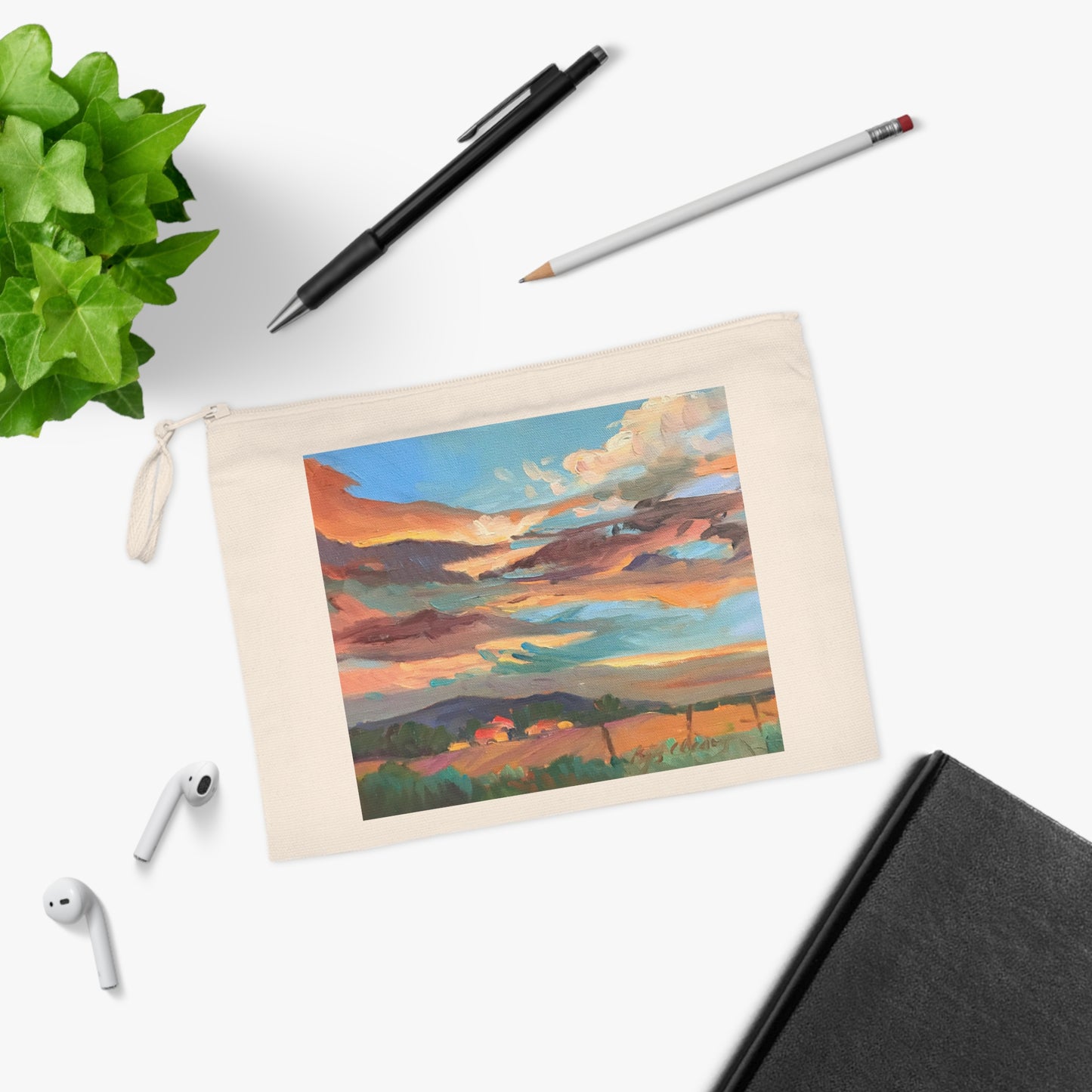 Eco-Friendly Pouch with 'Fall Sky' I Original Artwork by American Artist Barbara Cleary (Fall Collection)