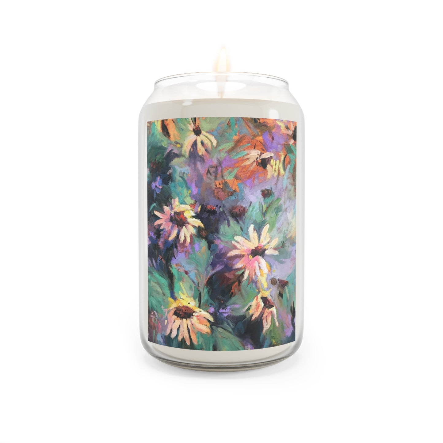 13.75oz Eco-Friendly Scented or Unscented Soy Wax Candle Jar with 'Eastern Light Wildflowers' Floral Artwork by American Artist Barbara Cleary