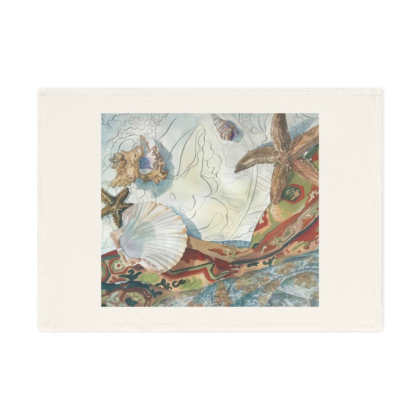 'Shells' Watercolor Organic Cotton Tea Towel I Original Artwork by American Artist Barbara Cleary | Barbara Cleary Designs