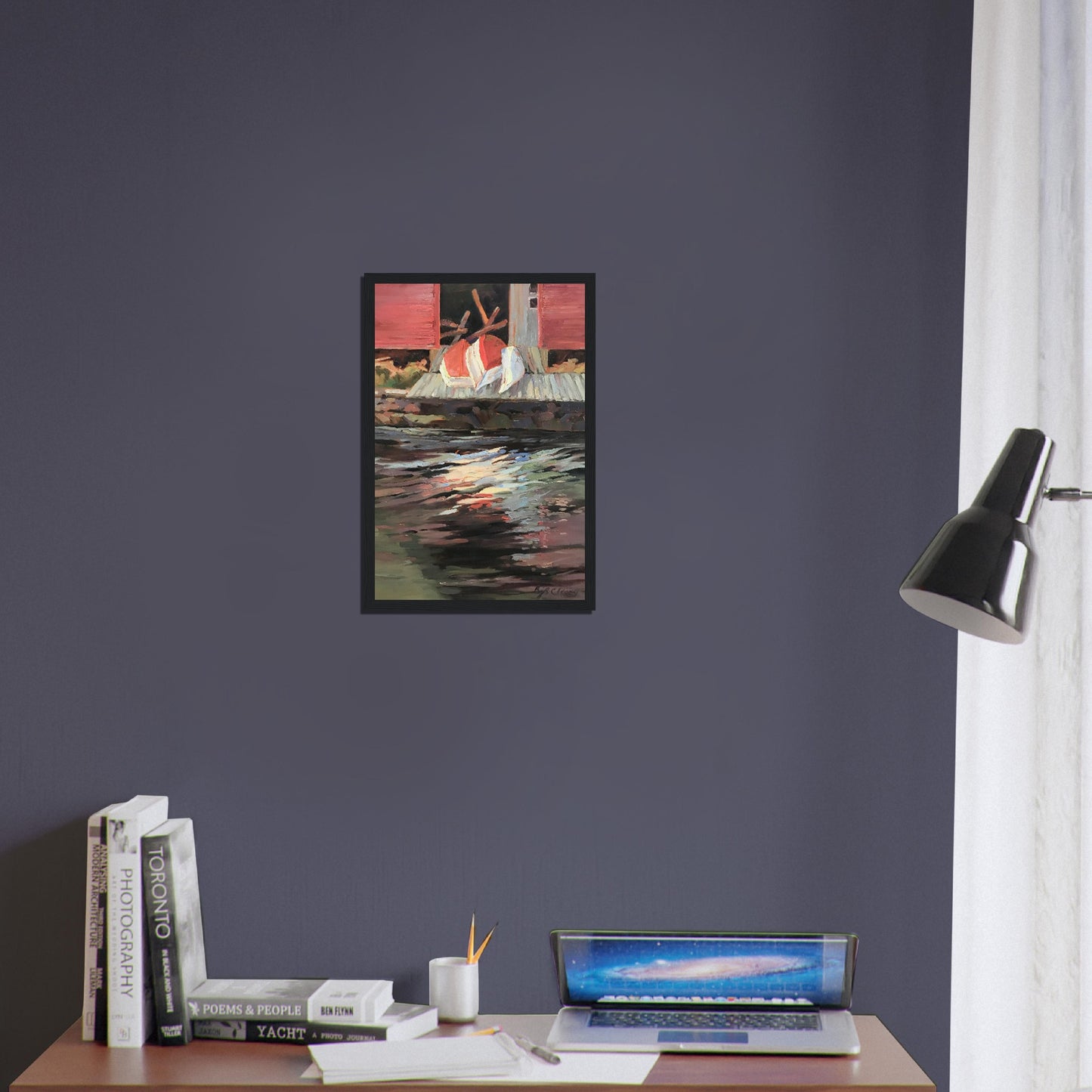 'Boathouse' I 12x18 inch Wooden Framed Coastal Art Print I Original Artwork by American Artist Barbara Cleary