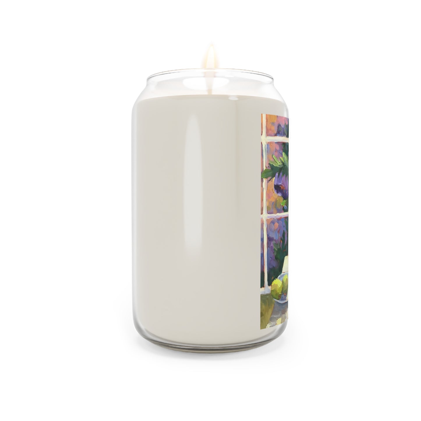 13.75oz Eco-Friendly Scented or Unscented Soy Wax Candle Jar with 'Purple Flowers' Floral Artwork by American Artist Barbara Cleary