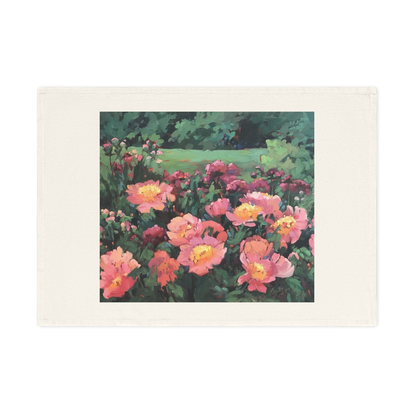 'Pink Princess' Floral Cotton Tea Towel I Original Artwork by American Artist Barbara Cleary