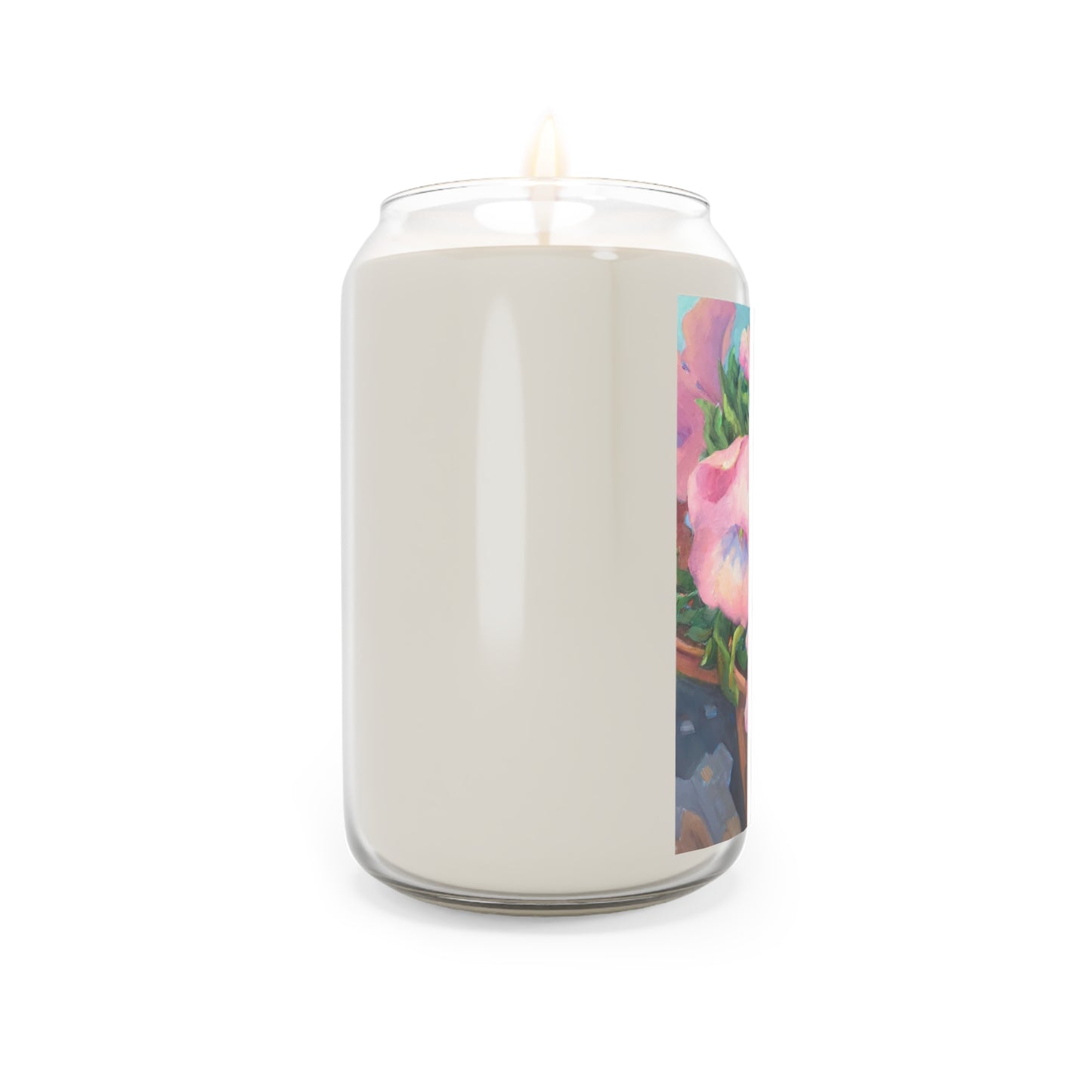 13.75oz Eco-Friendly Scented or Unscented Soy Wax Candle Jar with 'Pink Petals in Bloom' Artwork by American Artist Barbara Cleary