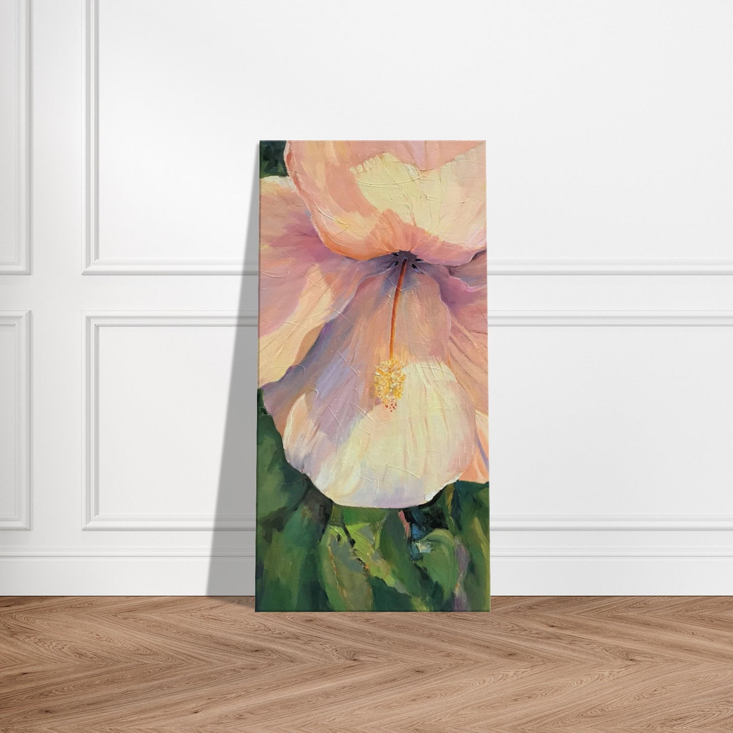 'Pink Hibiscus' Floral I 16x32 inch Art Print on Canvas I Original Artwork by American Artist Barbara Cleary | Barbara Cleary Designs
