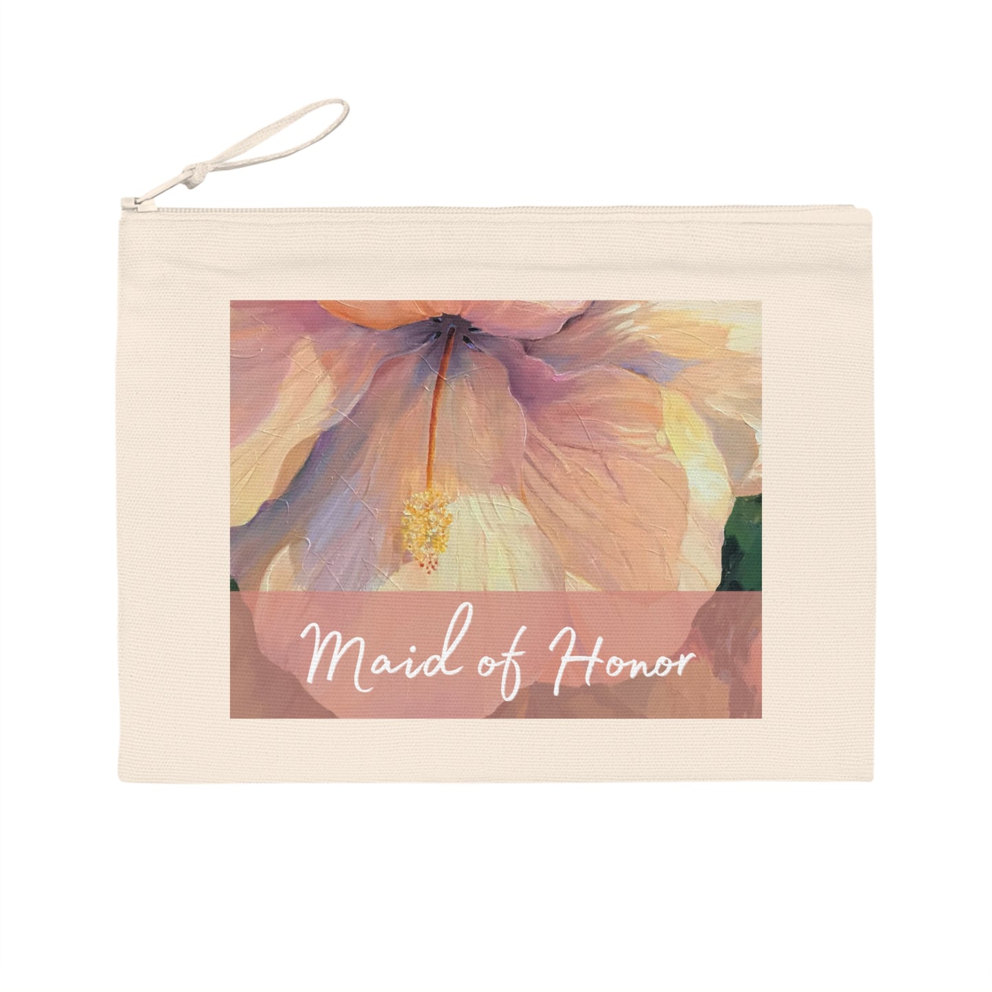 'Maid of Honor' Eco-Friendly Pouch I Bridal Collection I with 'Hibiscus' Original Artwork by American Artist Barbara Cleary