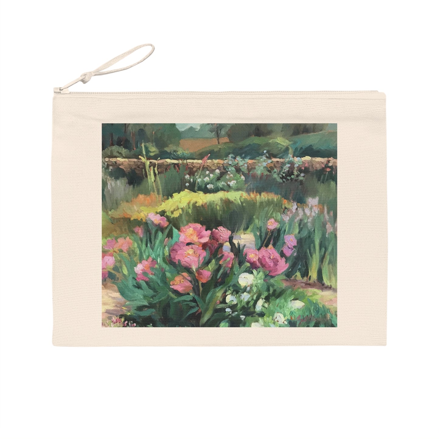 Eco-Friendly Pouch with 'Pink Peonies' I Original Artwork by American Artist Barbara Cleary