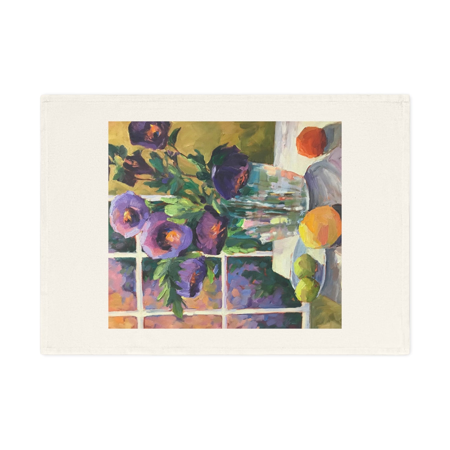 'Purple Flowers' Floral Cotton Tea Towel I Original Artwork by American Artist Barbara Cleary | Barbara Cleary Designs