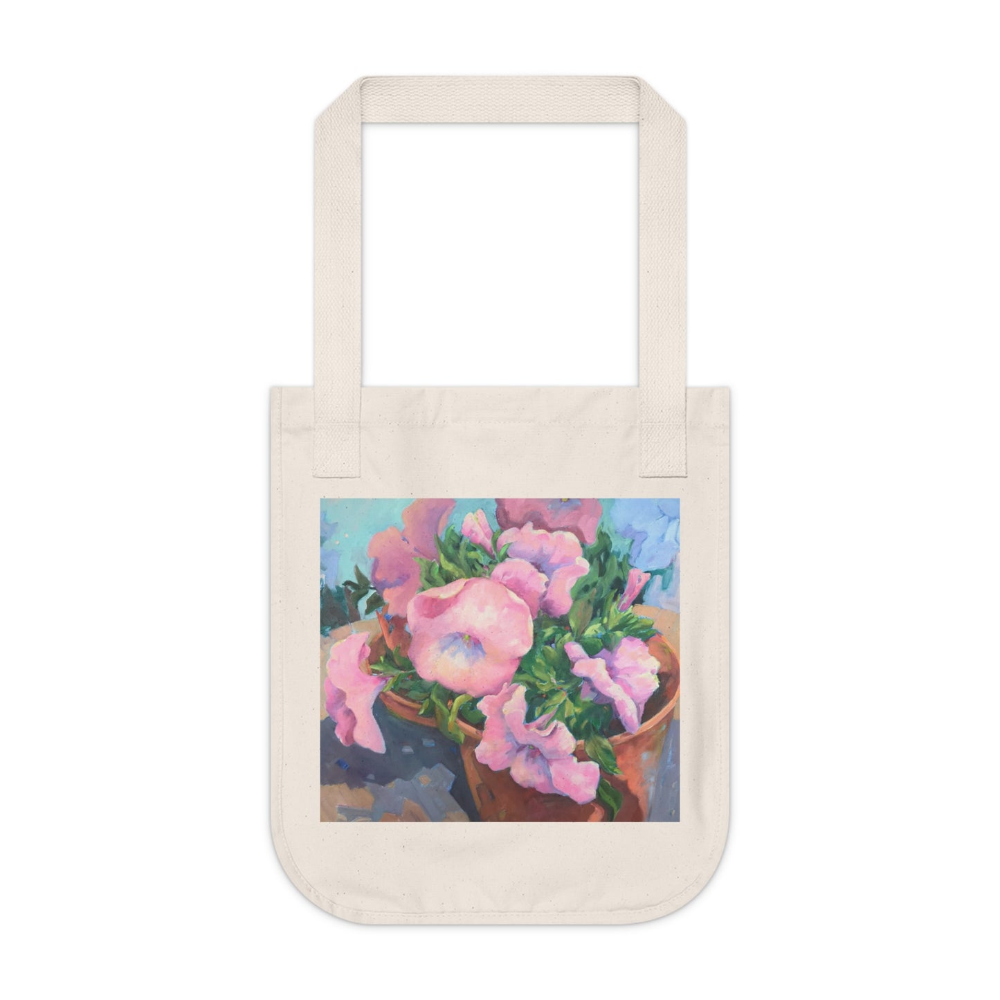Organic Canvas Tote Bag with Pink Floral 'Pink Petals in Bloom' I Original Artwork by American Artist Barbara Cleary