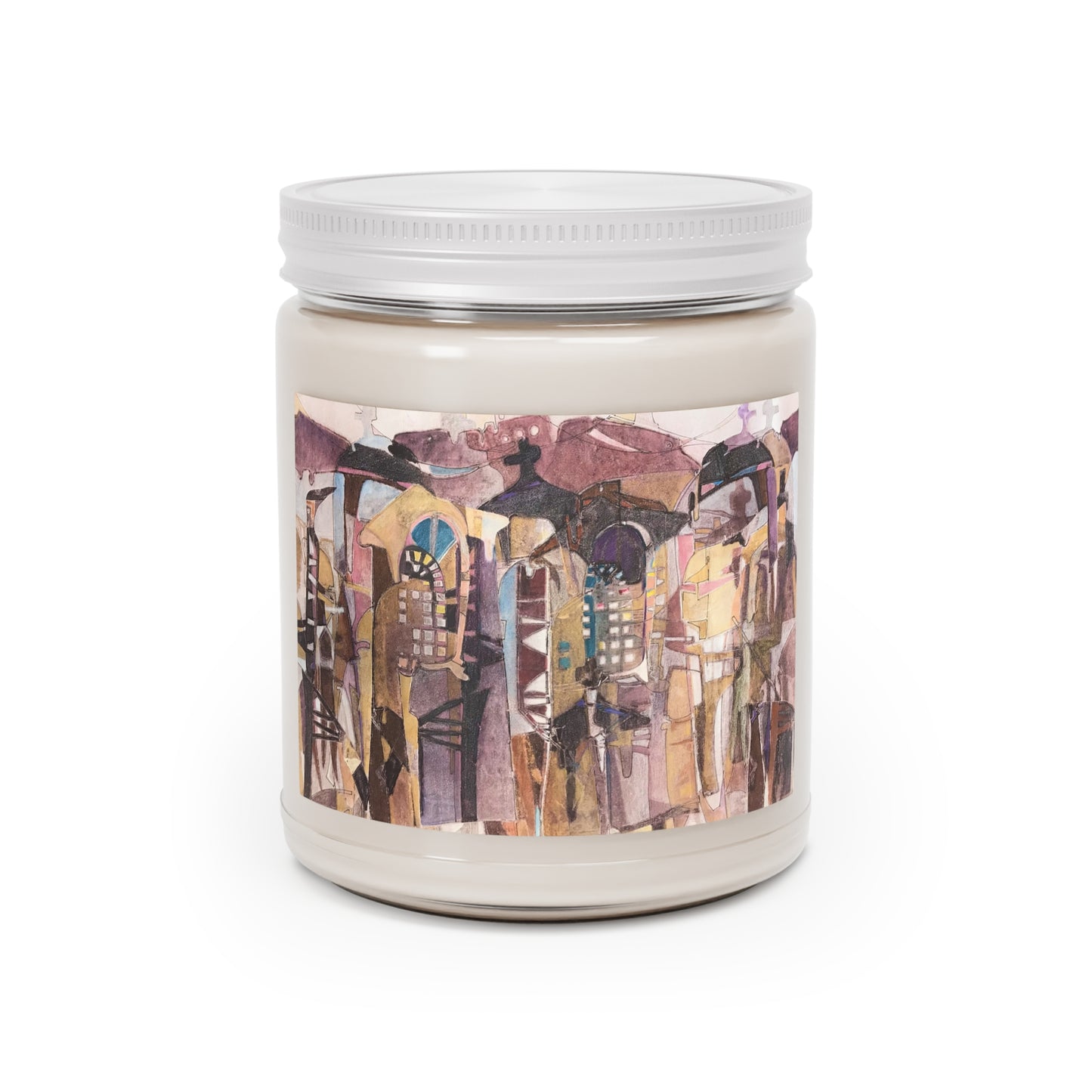 9oz Eco-FriendlyScented or Unscented Soy Wax Candle Jar with 'San Francisco De Asis' Southwestern Artwork by American Artist Barbara Cleary