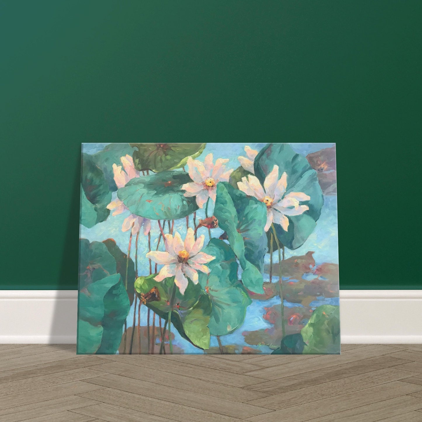 'Lily Pads' Floral I 16x20 inch Art Print on Canvas I Original Artwork by American Artist Barbara Cleary