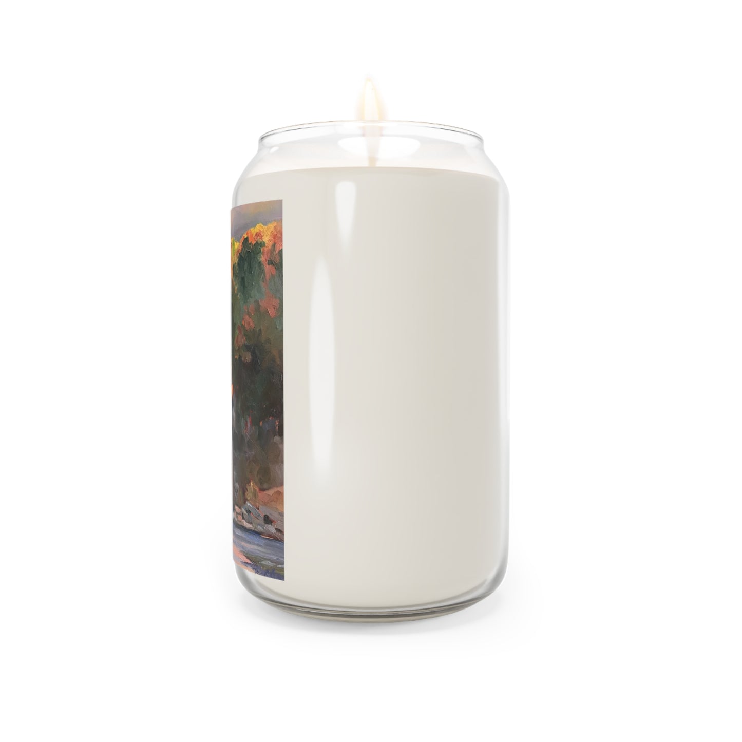 13.75oz Eco-Friendly Scented or Unscented Soy Wax Candle Jar with 'Pine Cove' Artwork by American Artist Barbara Cleary (Fall Collection)