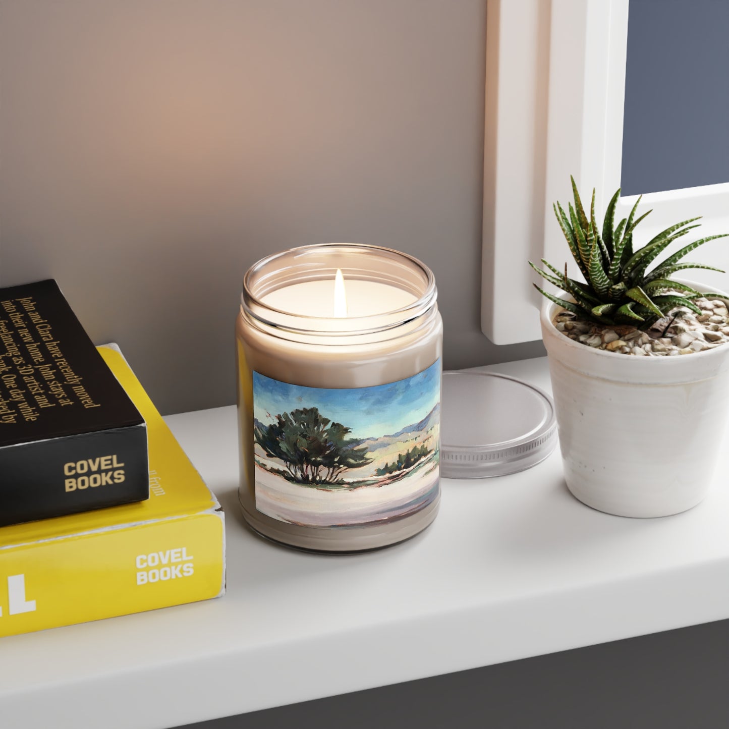 9oz Eco-Friendly Scented or Unscented Soy Wax Candle Jar with 'Georgia's View' Southwestern Artwork by American Artist Barbara Cleary