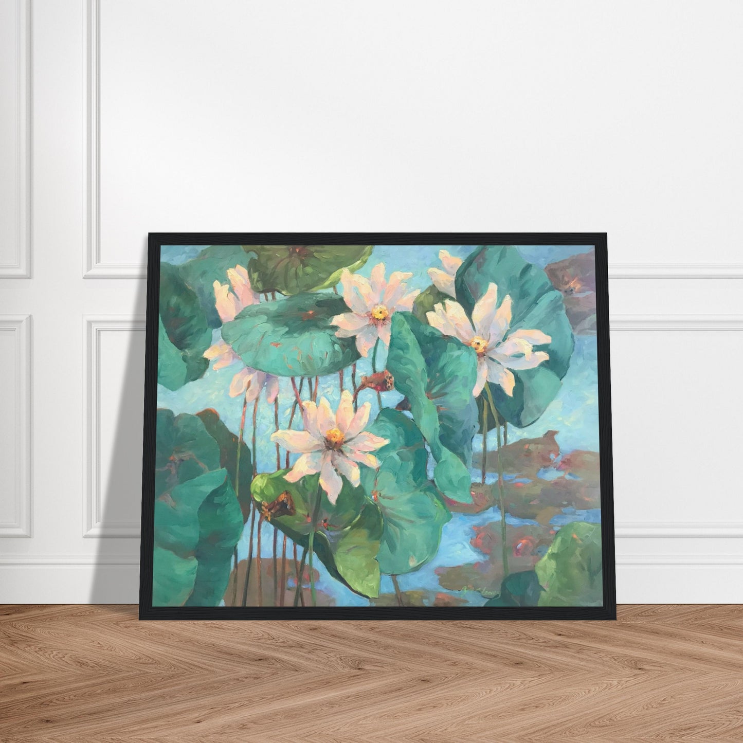 "Lily Pads" Floral Wooden Framed 16x20 Art Print by Barbara Cleary Designs