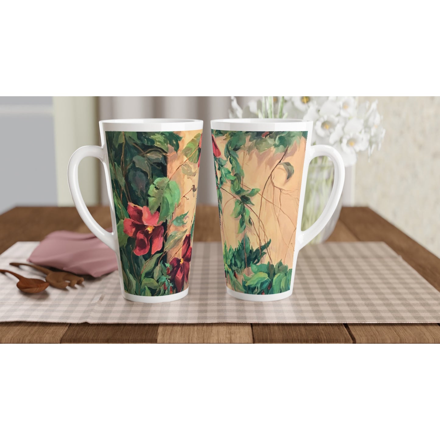 "Climatis" White Latte 17oz Ceramic Mug by Barbara Cleary Designs