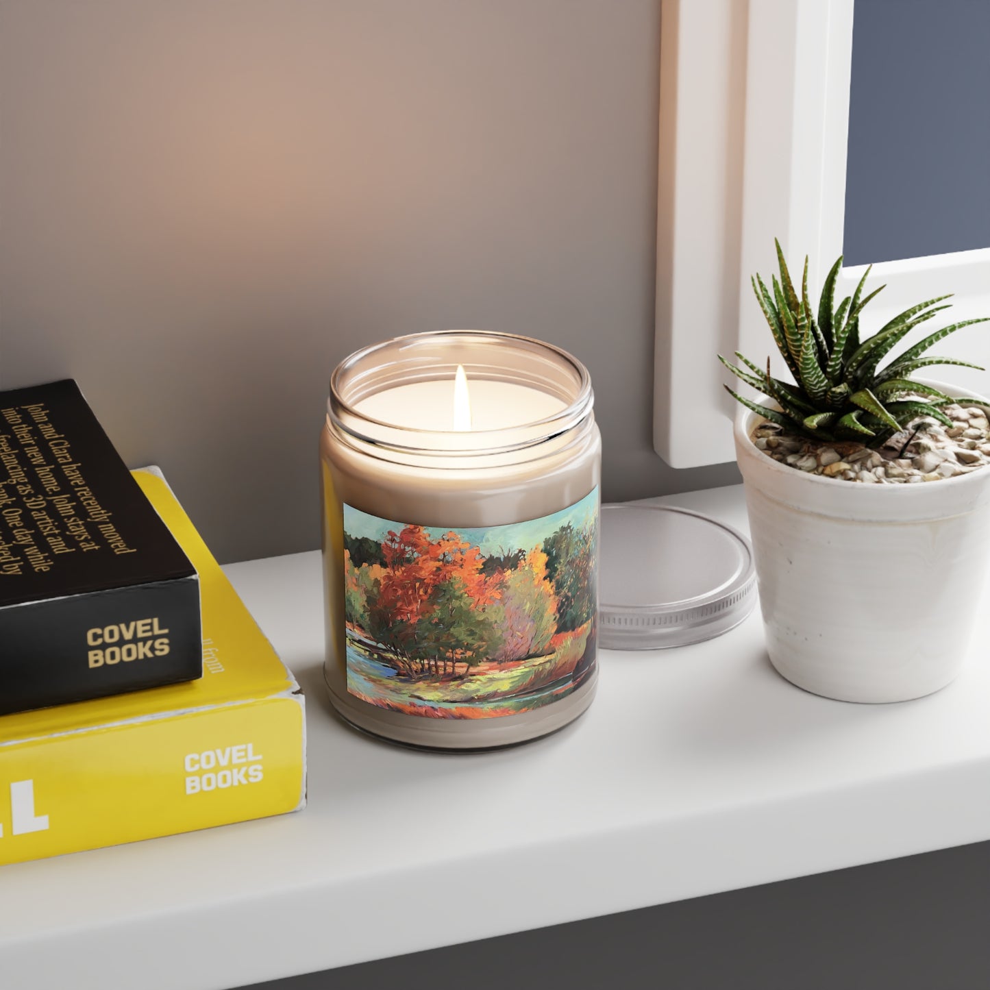 9oz Eco-Friendly Scented or Unscented Soy Wax Candle Jar with 'Fall River' Artwork by American Artist Barbara Cleary (Fall Collection)