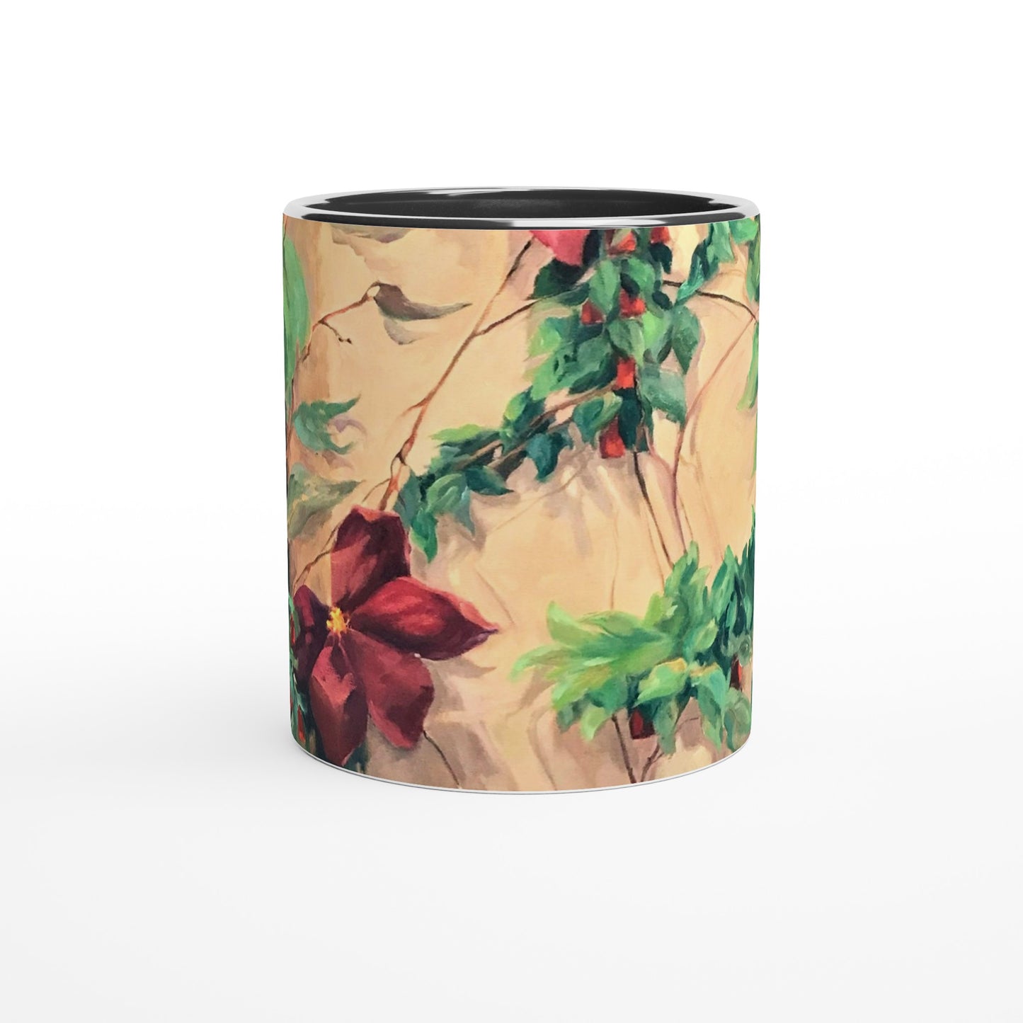 "Climatis" White 11oz Ceramic Mug with Black Inside by Barbara Cleary Designs